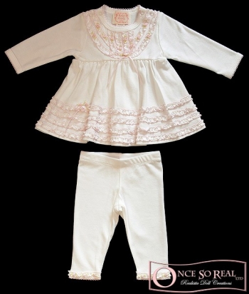 Biscotti Kleid mit Hose mit Satin-Blütenborde cremeweiss-rosa, 2-tlg., *Gr. 50